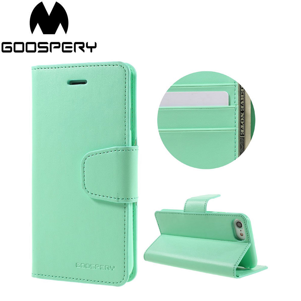 Mercury Goospery - iPhone SE (2020) / 8 / 7 Leder Tasche Karten Etui Sonata Diary - Türkis
