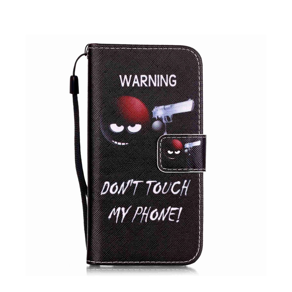Image of iPhone SE (2022/2020) / 8 / 7 Leder Tasche Flipcase mit Kartenfach + Handschlaufe - Don't Touch My Phone bei Apfelkiste.ch