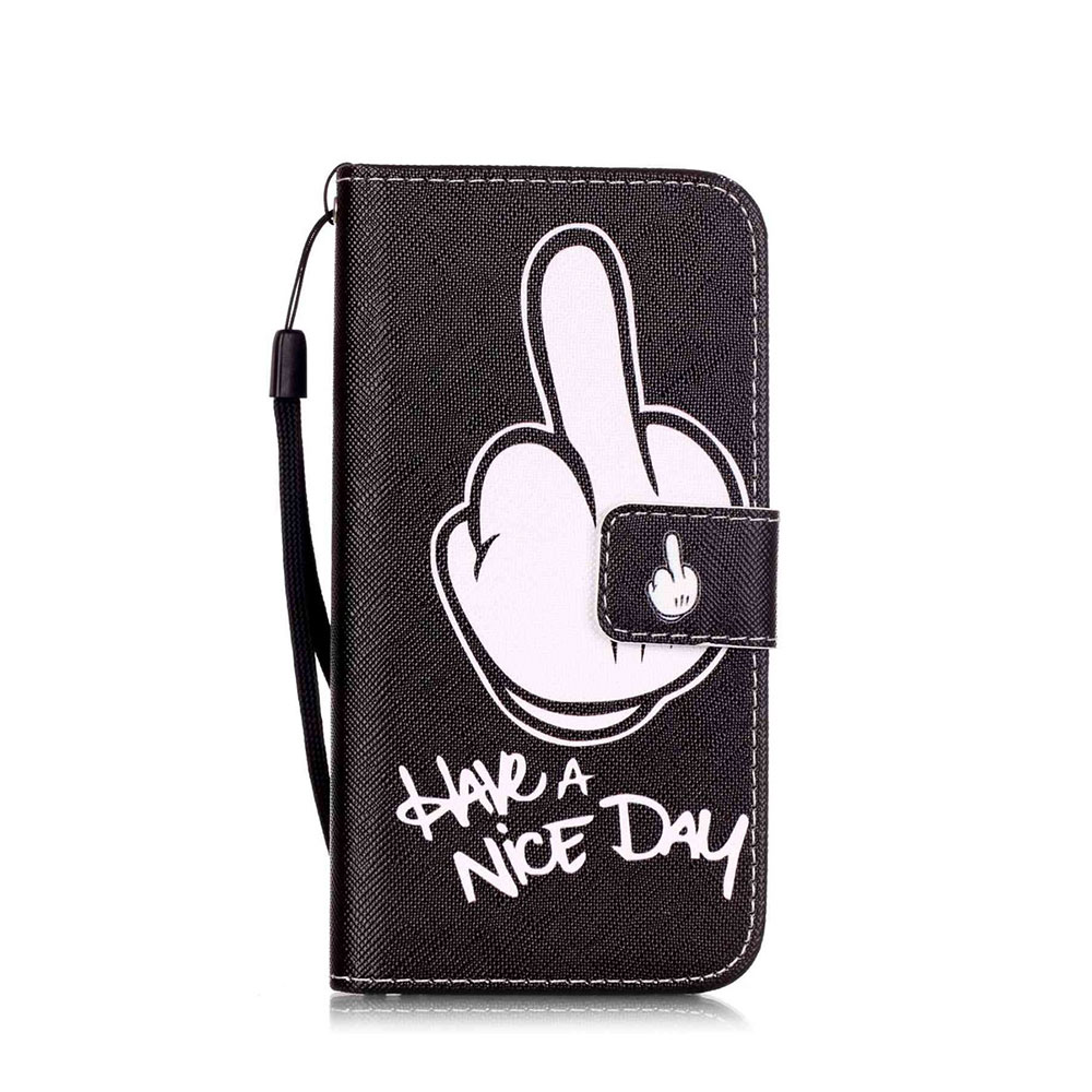 Image of iPhone SE (2022/2020) / 8 / 7 Leder Tasche Flipcase mit Kartenfach + Handschlaufe - Have A Nice Day bei Apfelkiste.ch