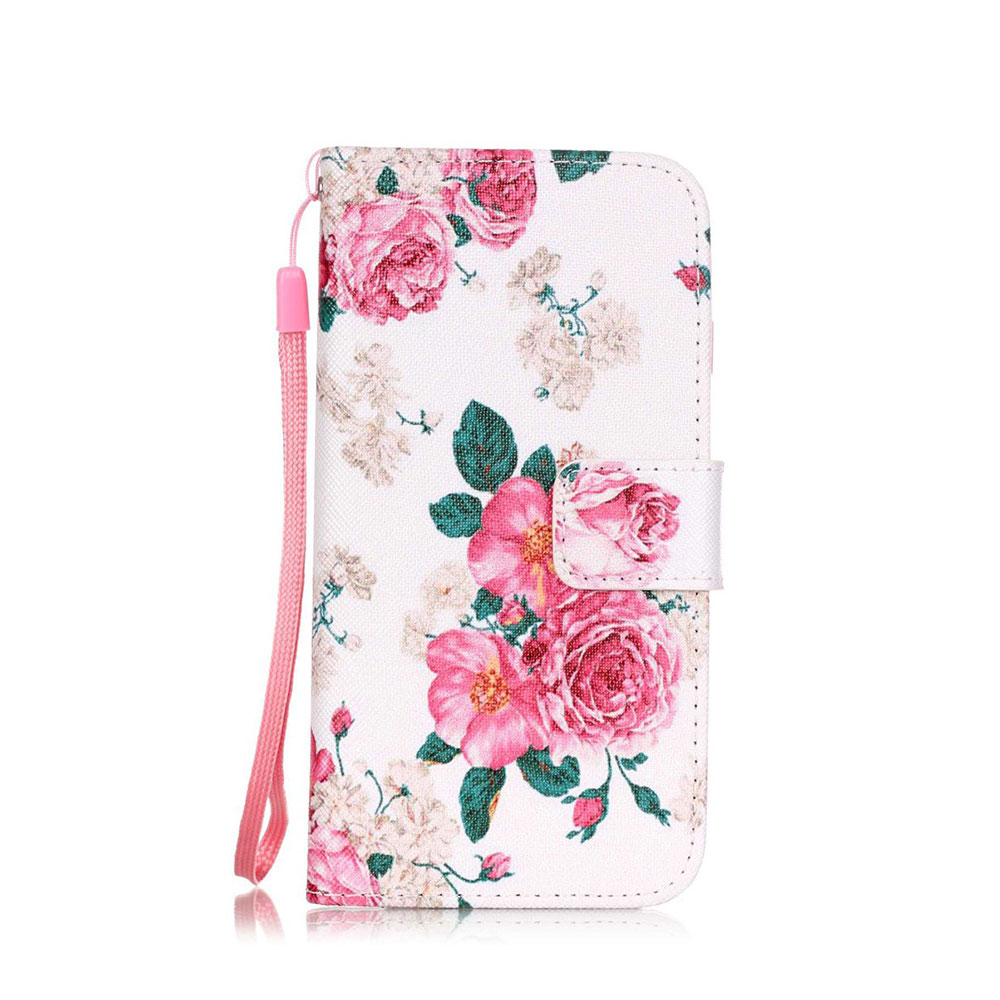 iPhone SE (2020) / 8 / 7 Leder Tasche Flipcase mit Kartenfach + Handschlaufe - Rosenstrauss