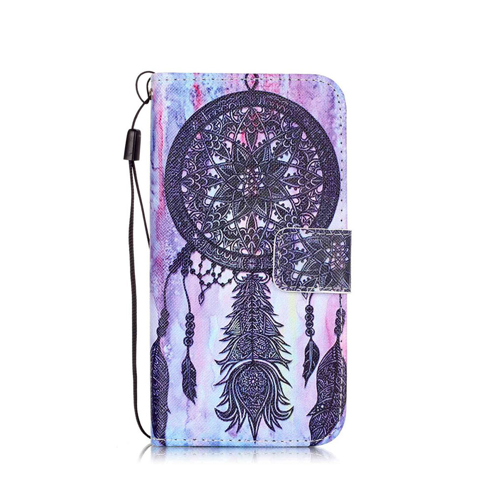 Image of iPhone SE (2022/2020) / 8 / 7 Leder Tasche Flipcase mit Kartenfach + Handschlaufe - Traumfänger bei Apfelkiste.ch