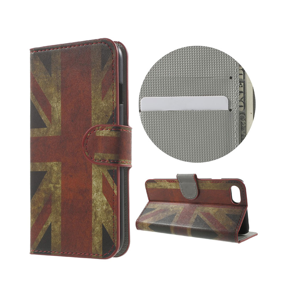 Image of iPhone SE (2022/2020) / 8 / 7 Leder Tasche Wallet - UK England Flagge bei Apfelkiste.ch