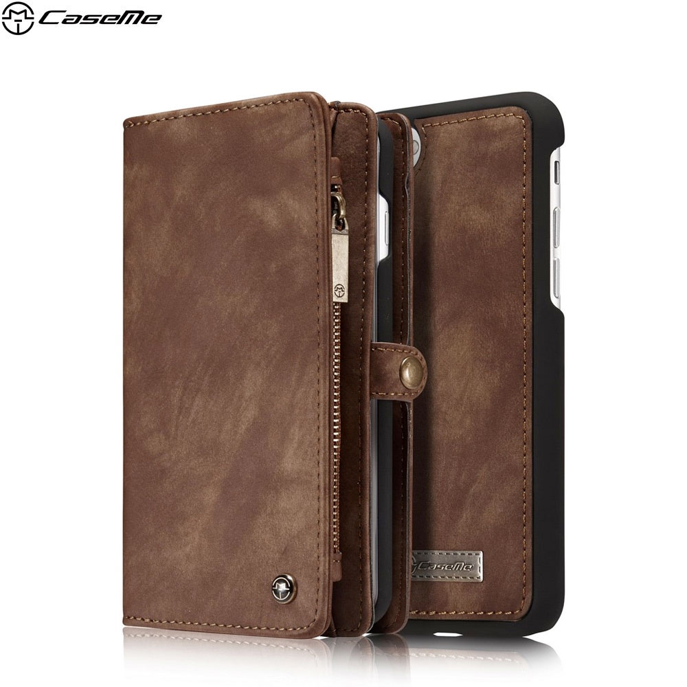 iPhone 8 Plus / 7 Plus 3in1 Echtleder Tasche + Magnet Hardcase und Karten Etui - Braun