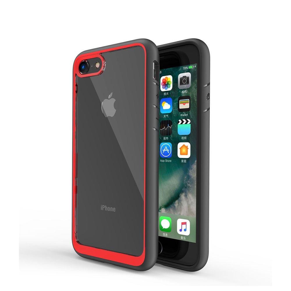 iPhone SE (2020) / 8 / 7 TPU Bumper Hardcase Hülle - Schwarz / Rot (Transparent)