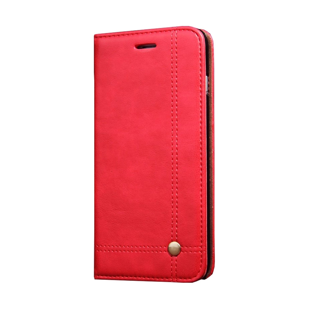 iPhone Xs / X Leder Tasche Flipcover Retro Wallet mit Kartenfach - Rot