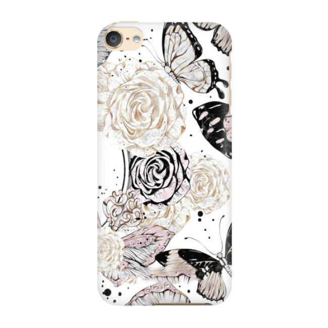 iPod Touch 7 / 6 Hardcase Schutzhülle Blumen Schmetterling - Weiss / Rosa