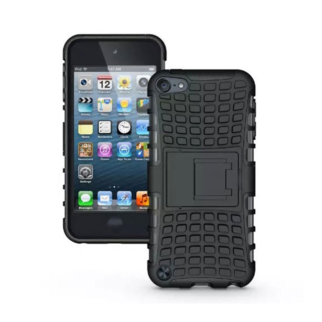 Image of iPod Touch 7 / 6 / 5 Hybrid Outdoor Gummi Case Hülle mit Aufsteller - Schwarz bei Apfelkiste.ch