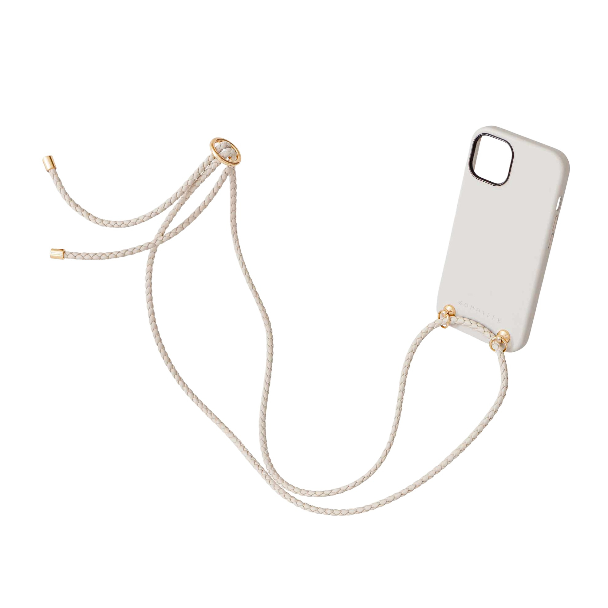 Image of Sohotree - (140cm) iPhone 12 / 12 Pro Helios Necklace Handyhülle aus Veganem Apfelleder + Handykette - Ivory (Weiss) bei Apfelkiste.ch