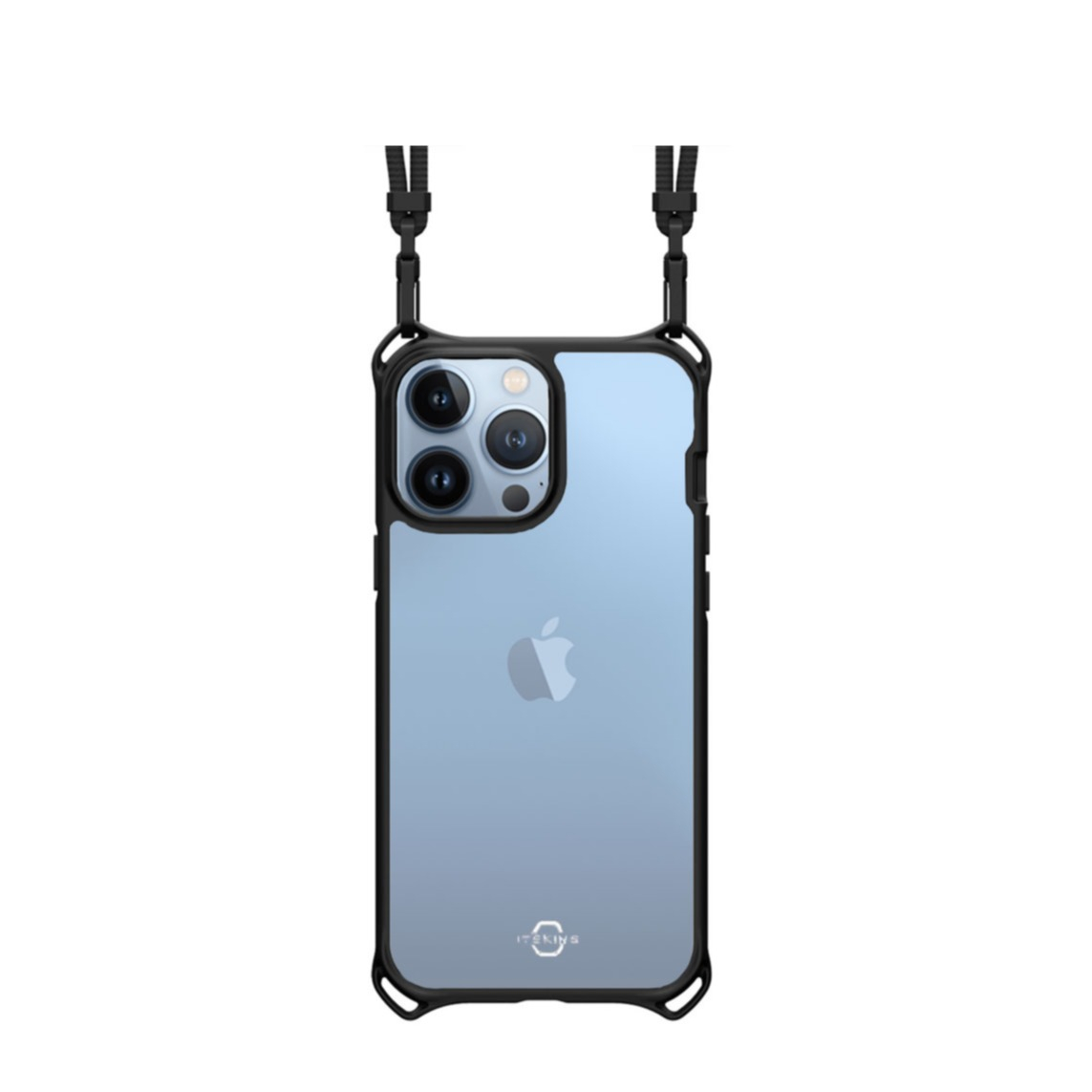 Image of ITSkins - iPhone 13 Pro Max / 12 Pro Max Hybrid Sling Antimikrobielle Necklace Kordel Schmal Hülle (Fallschutz 3 Meter) - Schwarz / Transparent bei Apfelkiste.ch