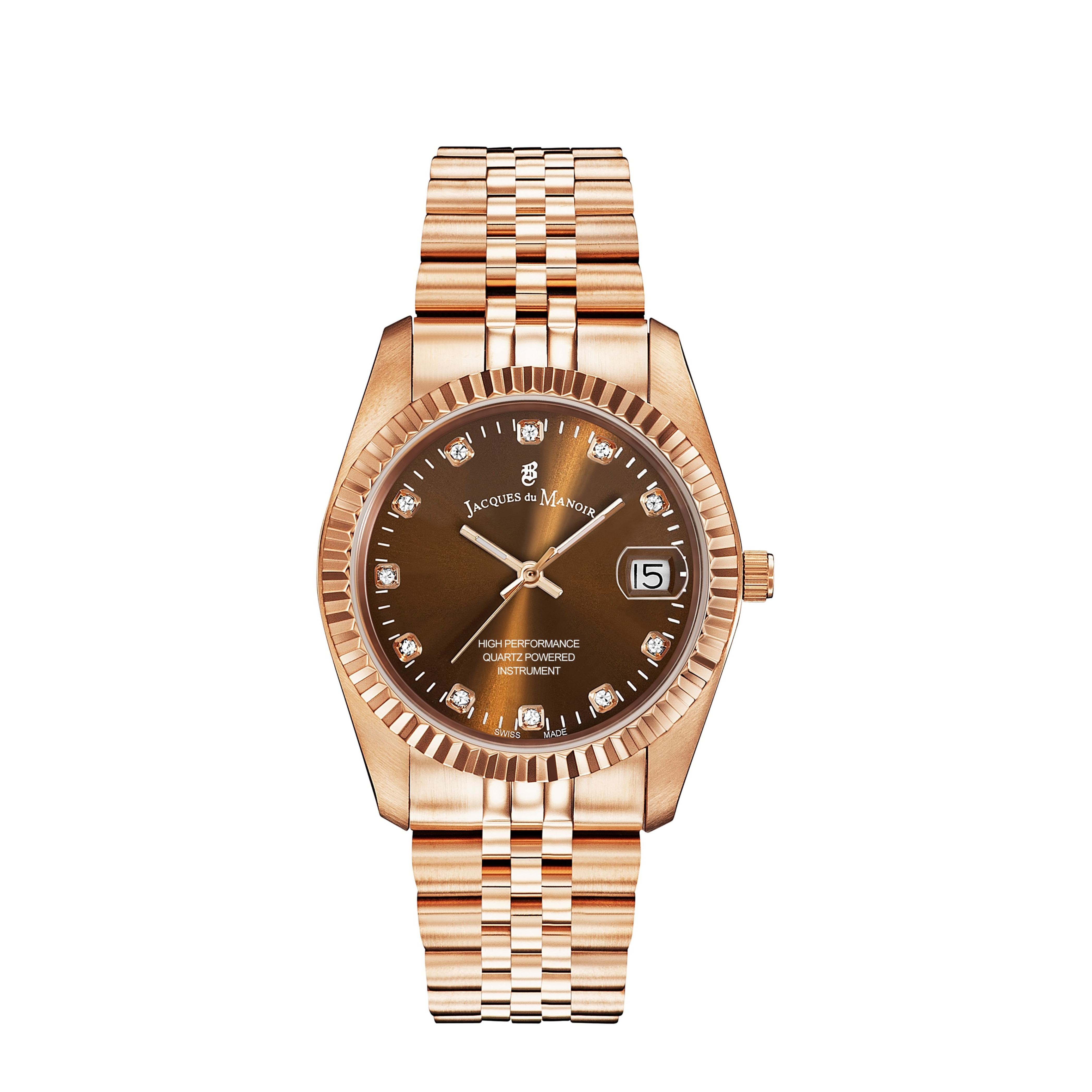 Image of Jacques du Manoir - (Ø36mm) Inspiration Quarz Damen Armbanduhr Analog (Gelenkumfang 130-200mm) - Roségold / Braun bei Apfelkiste.ch