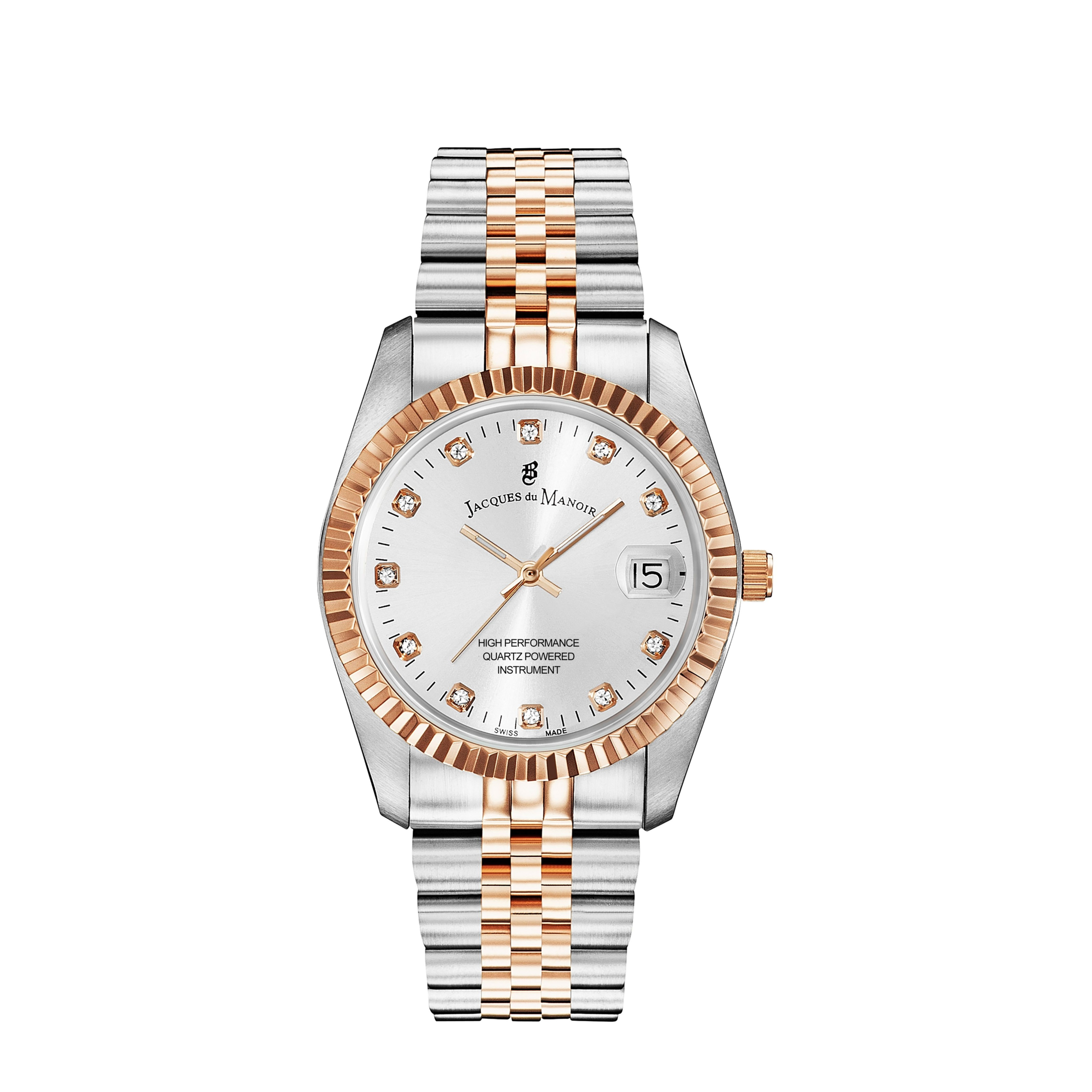 Image of Jacques du Manoir - (Ø36mm) Inspiration Quarz Damen Armbanduhr Analog (Gelenkumfang 130-200mm) Silber / Roségold bei Apfelkiste.ch