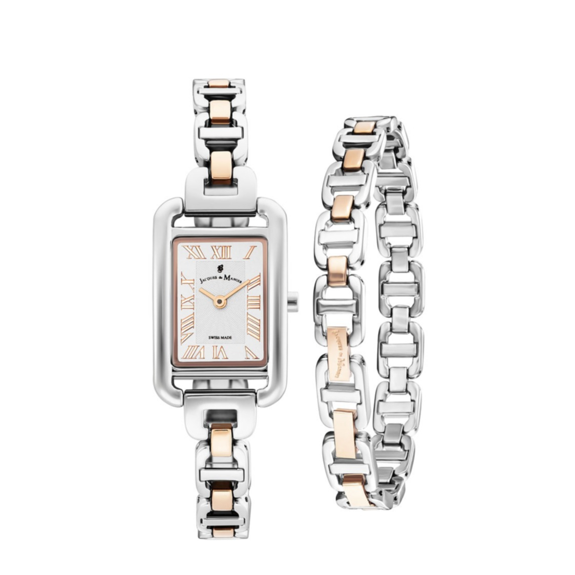 Image of Jacques du Manoir - (22x34.5mm) Laura Quarz Damen Armbanduhr Analog (Gelenkumfang 190-220mm) inkl. Armband - Silber / Roségold bei Apfelkiste.ch