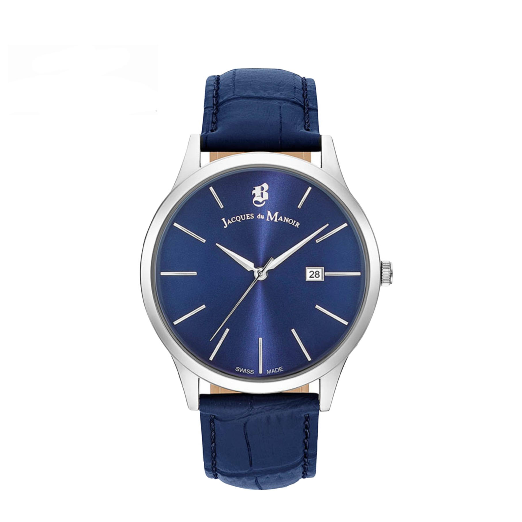 Image of Jacques du Manoir - (Ø40mm) Emotion Quarz Leder Armbanduhr Analog (Gelenkumfang 190-240mm) - Blau / Silber bei Apfelkiste.ch