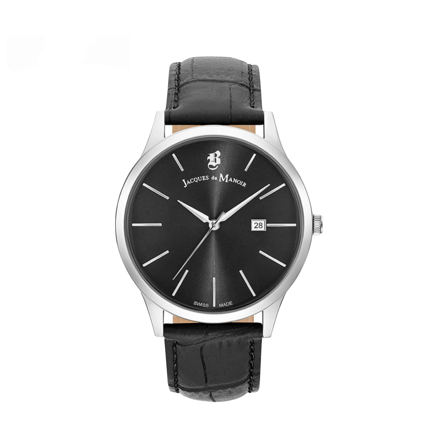 Image of Jacques du Manoir - (Ø40mm) Emotion Quarz Leder Armbanduhr Analog (Gelenkumfang 190-240mm) - Schwarz / Silber bei Apfelkiste.ch