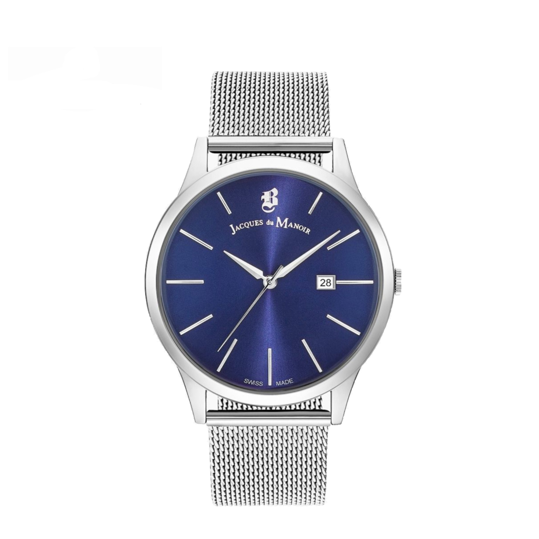 Image of Jacques du Manoir - (Ø40mm) Emotion Quarz Milanaise Armbanduhr Analog (Gelenkumfang 210mm) - Silber / Blau bei Apfelkiste.ch