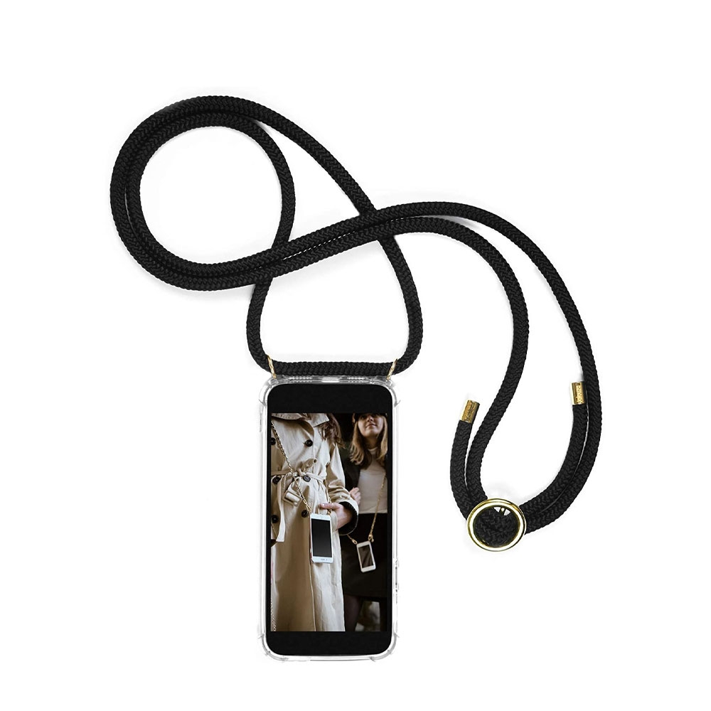 Image of Jalouza - Huawei P30 Pro New Edition / P30 Pro Necklace Gummi Hülle Air Cushion Fallschutz + Handykette (HP30ProDKSz) - Transparent / Schwarz bei Apfelkiste.ch