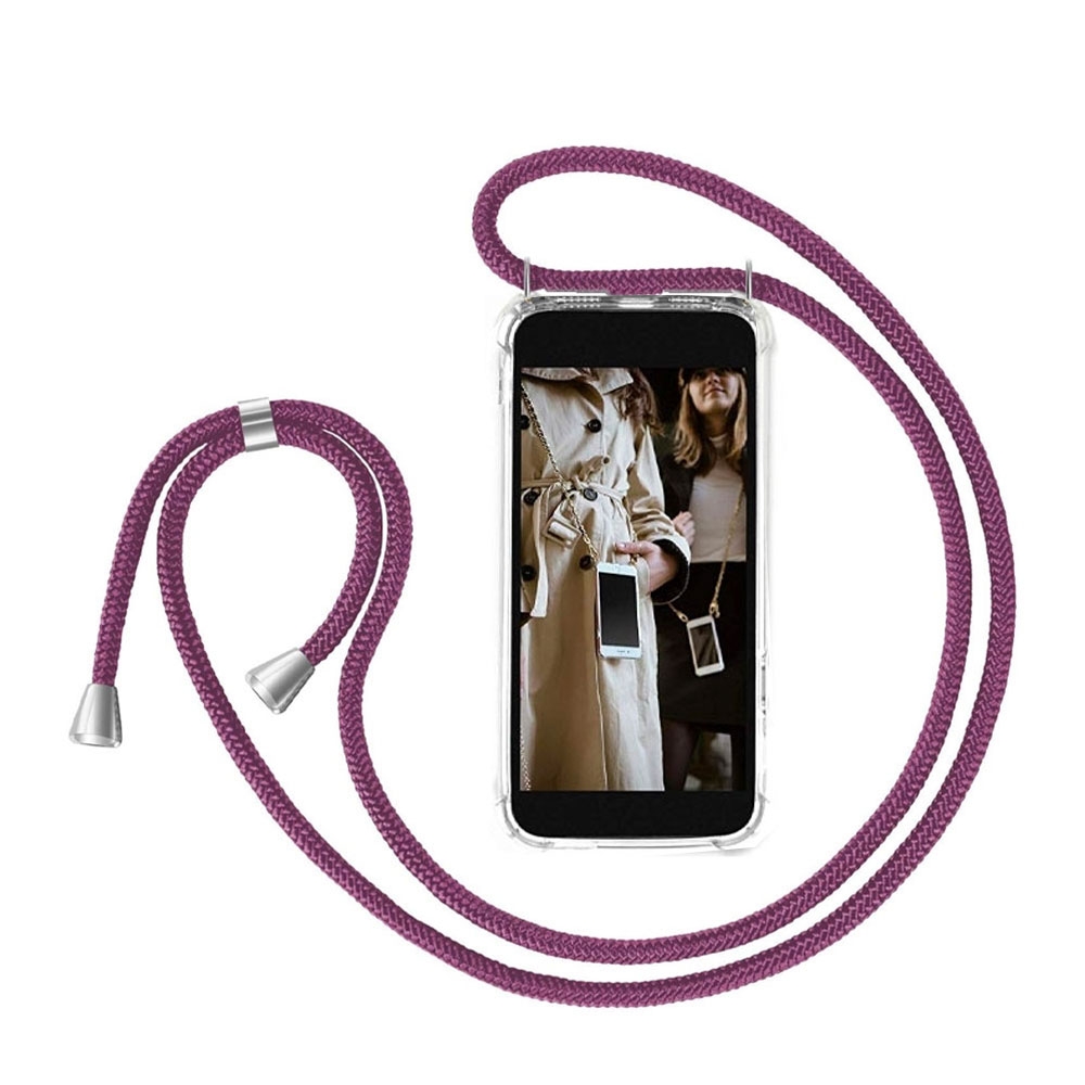 Image of Jalouza - iPhone Xs / X Necklace Gummi Hülle Air Cushion Fallschutz + Handykette (iPXDKAE) - Transparent / Violett bei Apfelkiste.ch