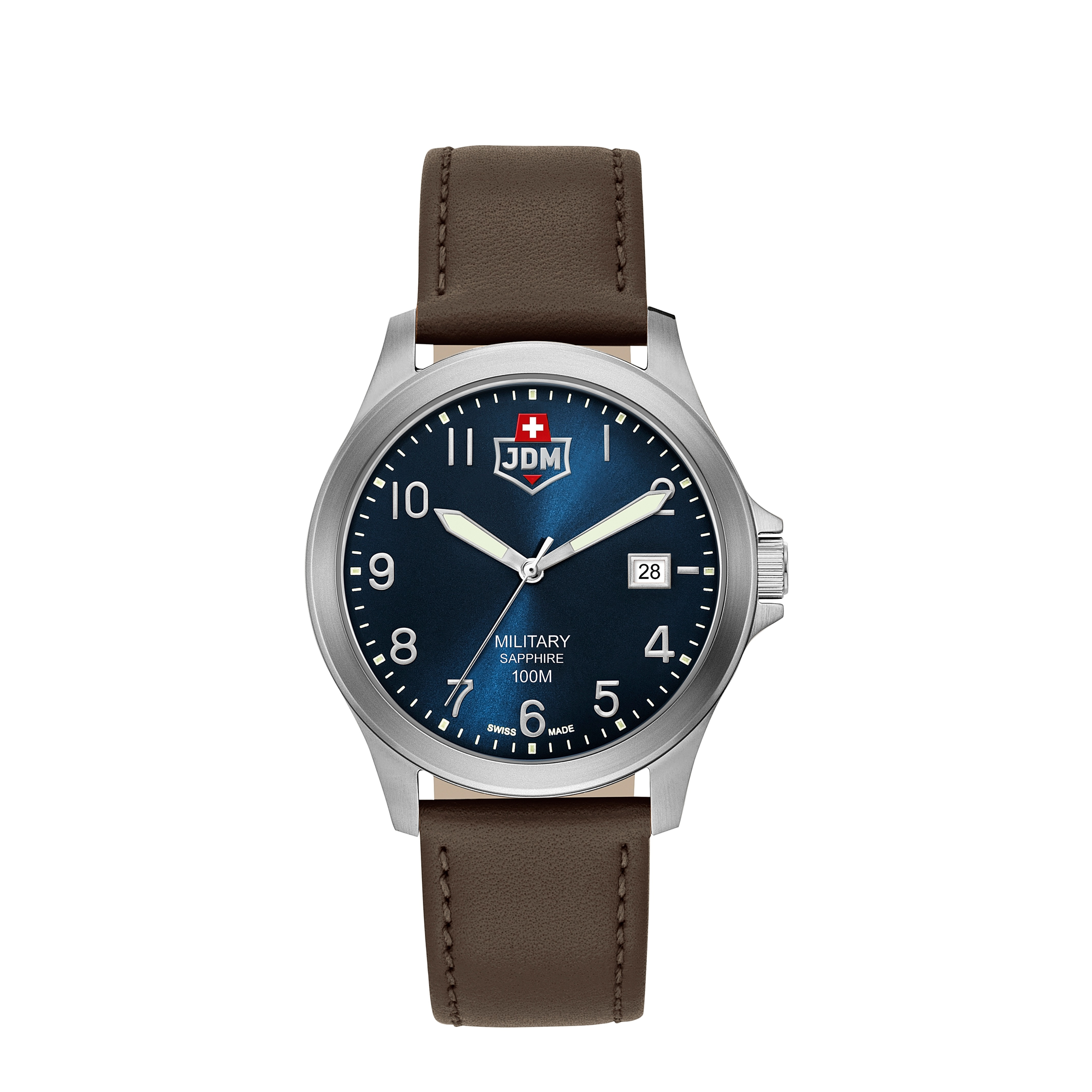 Image of JDM Military Sapphire - (Ø40mm) Alpha I Quarz Outdoor Herren Echtleder Armbanduhr (Gelenkumfang 190-240mm) - Braun / Blau bei Apfelkiste.ch