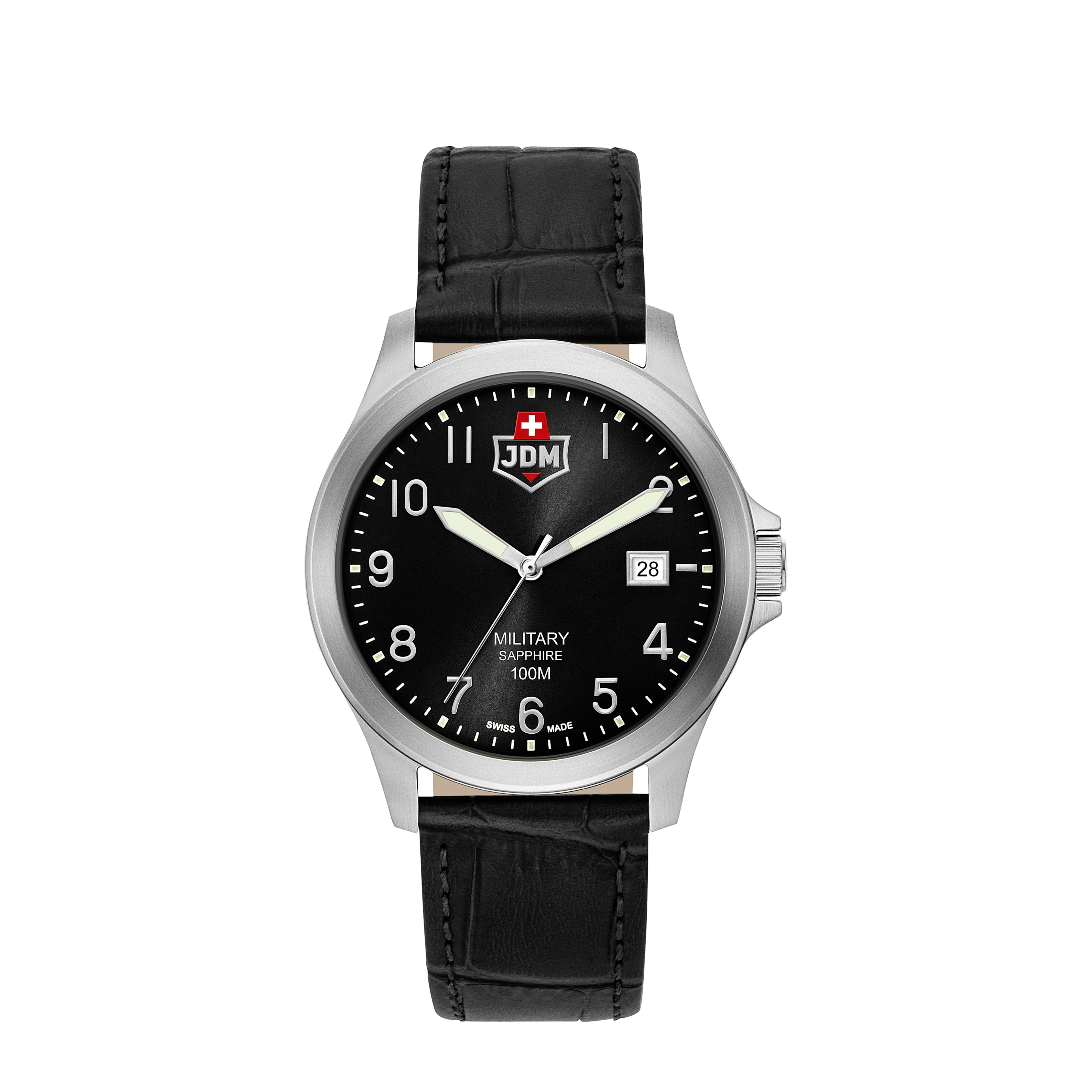 Image of JDM Military Sapphire - (Ø40mm) Alpha I Quarz Outdoor Herren Echtleder Armbanduhr (Gelenkumfang 190-240mm) - Schwarz bei Apfelkiste.ch