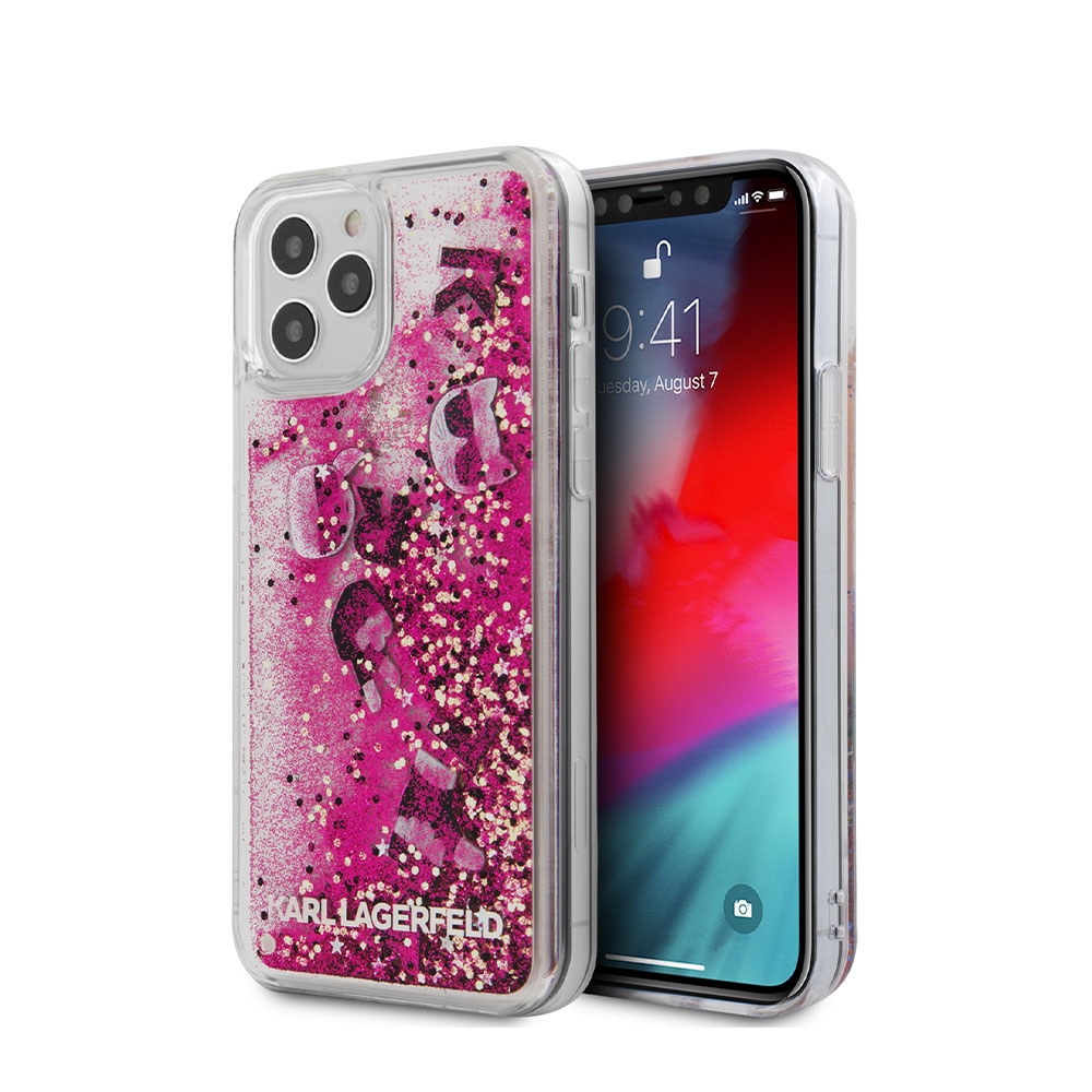 Image of Karl Lagerfeld - iPhone 12 / iPhone 12 Pro Hardcase Hülle Liquid Glitter Charms (KLHCP12MROPI) - Pink / Transparent bei Apfelkiste.ch
