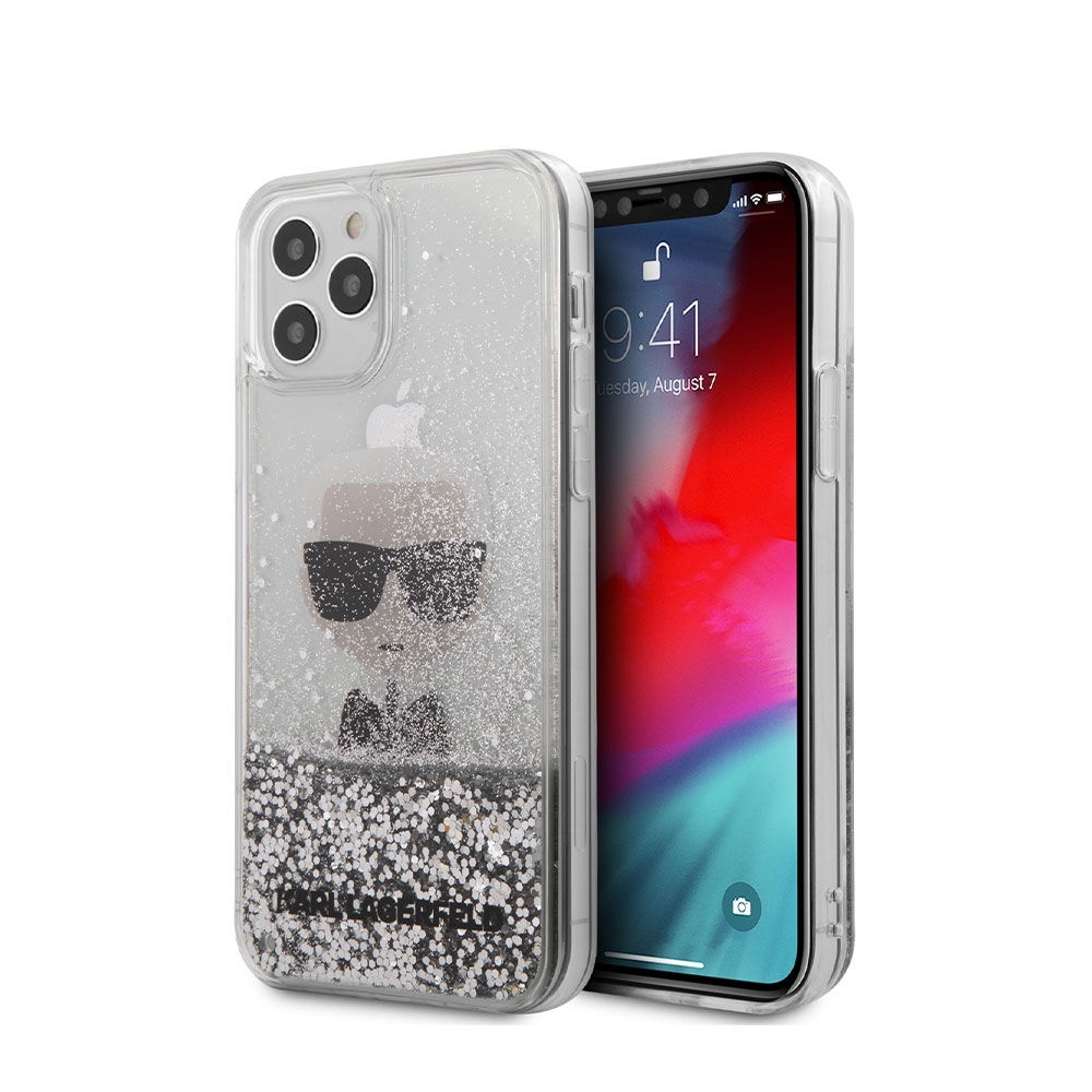 Image of Karl Lagerfeld - iPhone 12 / iPhone 12 Pro Hardcase Hülle Liquid Glitter Ikonik (KLHCP12MGLIKSL) - Silber / Transparent bei Apfelkiste.ch