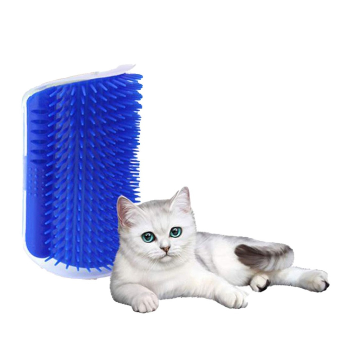 Image of (12x8cm) Katze Pflege Massage Bürste Katzenspielzeug befüllbare Ecken Fellbürste für Wände / Stuhlbeine - Blau bei Apfelkiste.ch