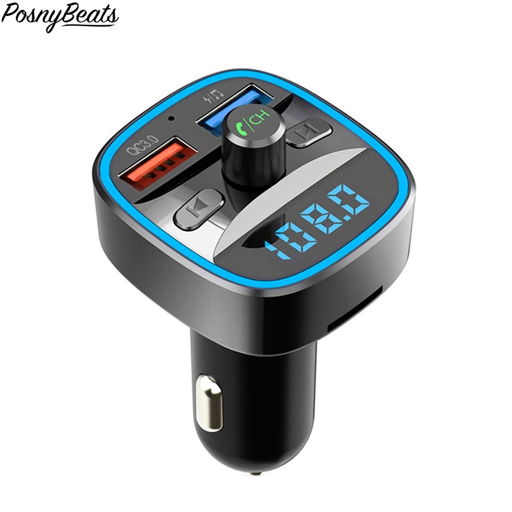 PosnyBeats - QC 3.0 KFZ FM Audio Transmitter Dual USB Bluetooth 5.0 Freisprecheinrichtung MP3 Player / Micro SD Slot - Schwarz