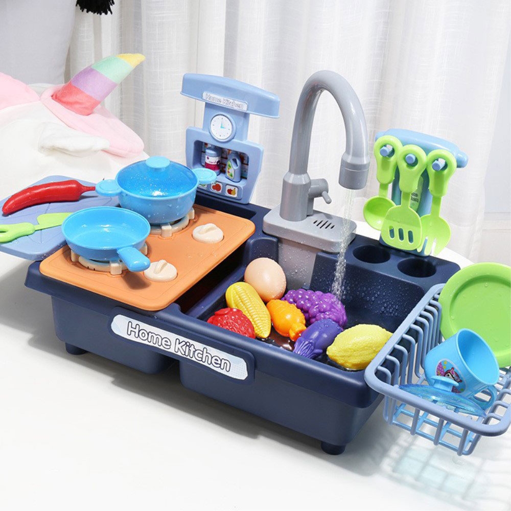 Image of (21-tlg. Set) Kinder Spielzeugküche Küchenspielset mit fliessendem Wasser + Töpfe / Kochlöffel etc. bei Apfelkiste.ch