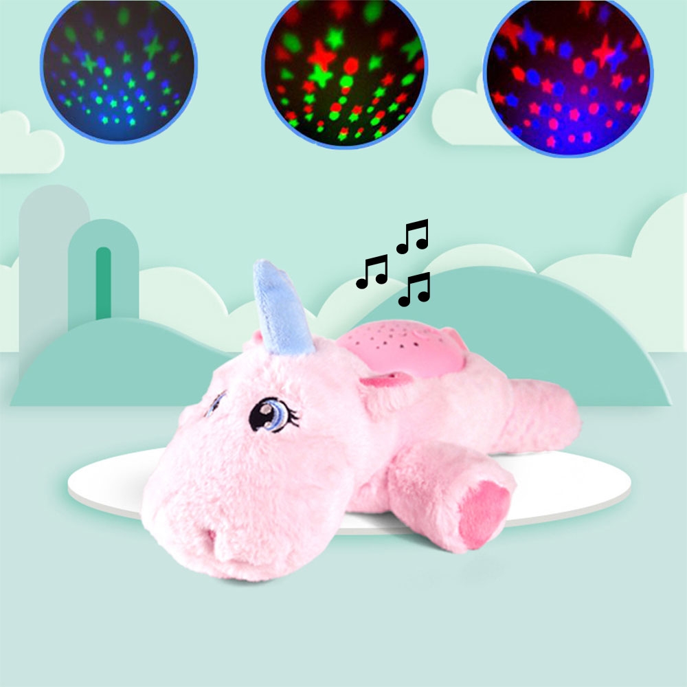 Image of (26x11cm) Kinder Plüschtier Kuscheltier mit LED Sternenhimmel Projektor und Schlafmusik - Einhorn bei Apfelkiste.ch