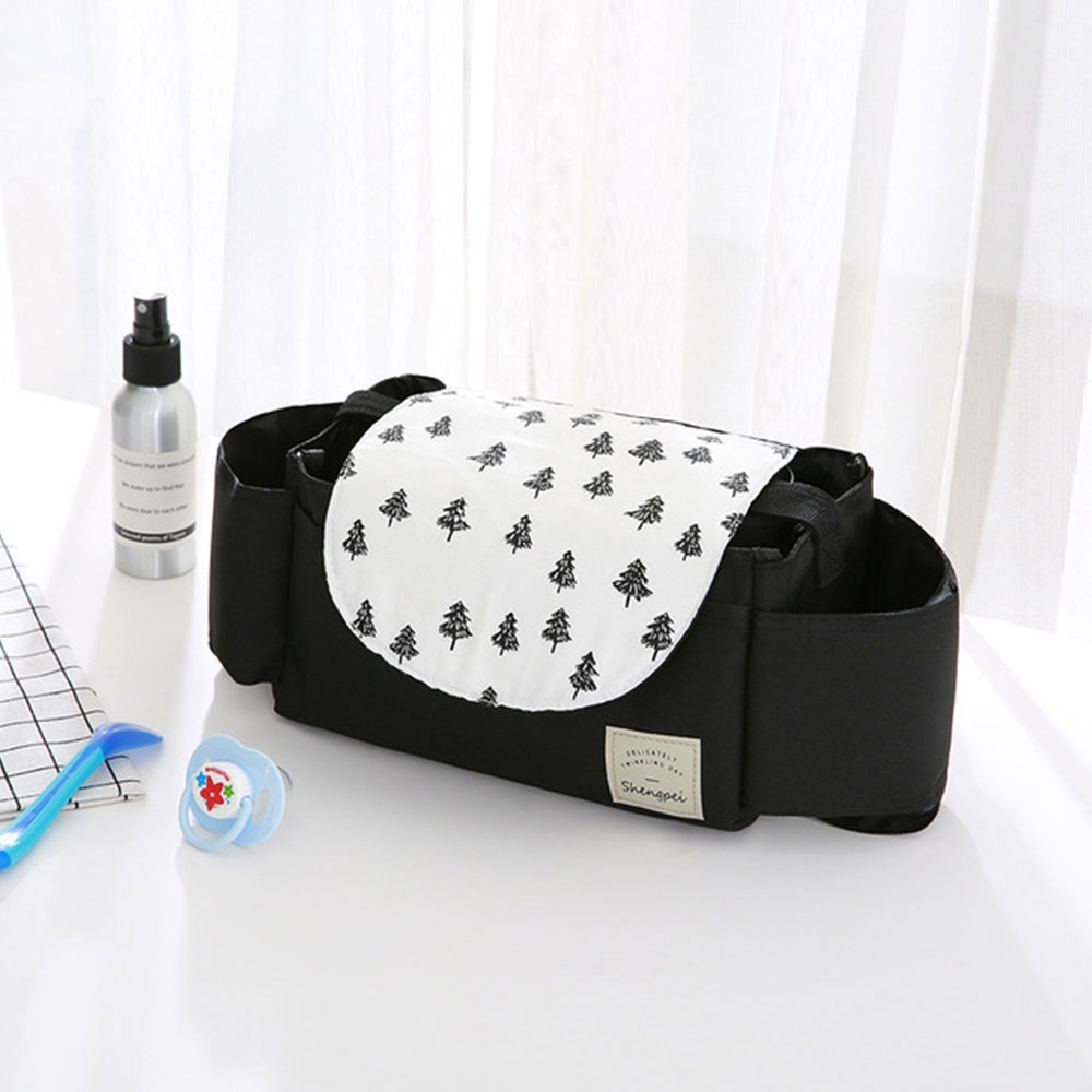 Image of (30x19x13cm) Kinderwagen Organizer Tasche Wickeltasche Aufbewahrungsfächer für Windeln / Milchflasche / Kleidung - Schwarz / Weiss bei Apfelkiste.ch