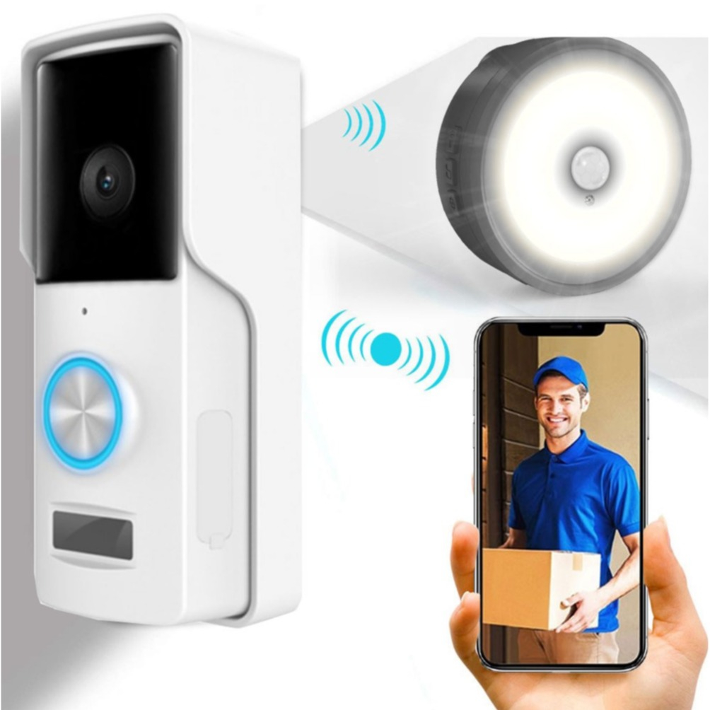 Image of Drahtlose 720p WiFi Video Türklingel Türsprechanlage Nachtsicht Funktion + Bewegungserkennung + Optischer Klingel für iOS/Android (IP65) - Weiss bei Apfelkiste.ch