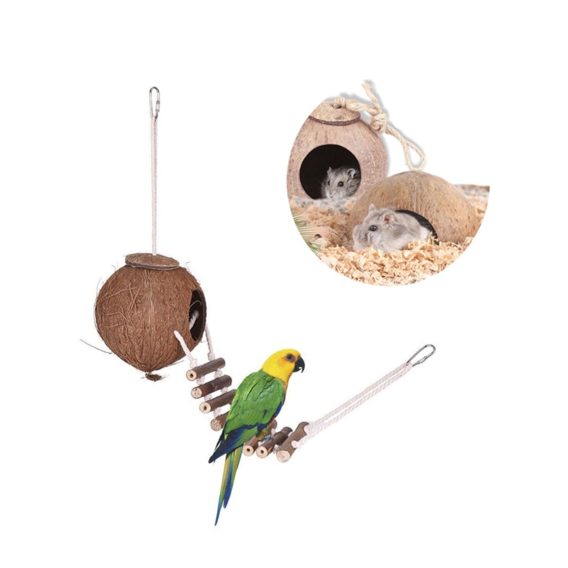 Image of Kokosnuss Höhle mit Leiter Hamster Spielzeug Wellensittich Käfig Kit bei Apfelkiste.ch