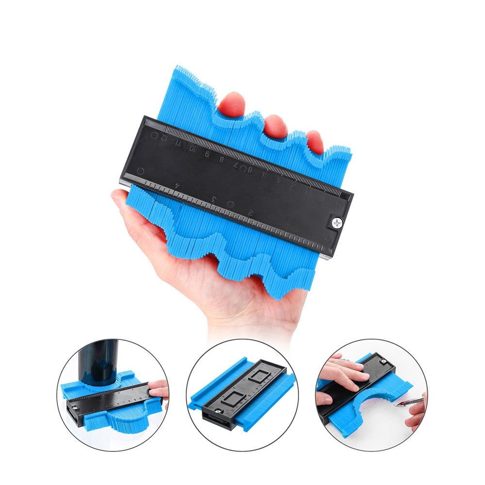 Image of Konturenlineal Profilmesslineal Schieblehre für Kantenformung (Laminat / Parkett / Holz / Fliessen uvm.) 14.5 cm - Blau / Schwarz bei Apfelkiste.ch