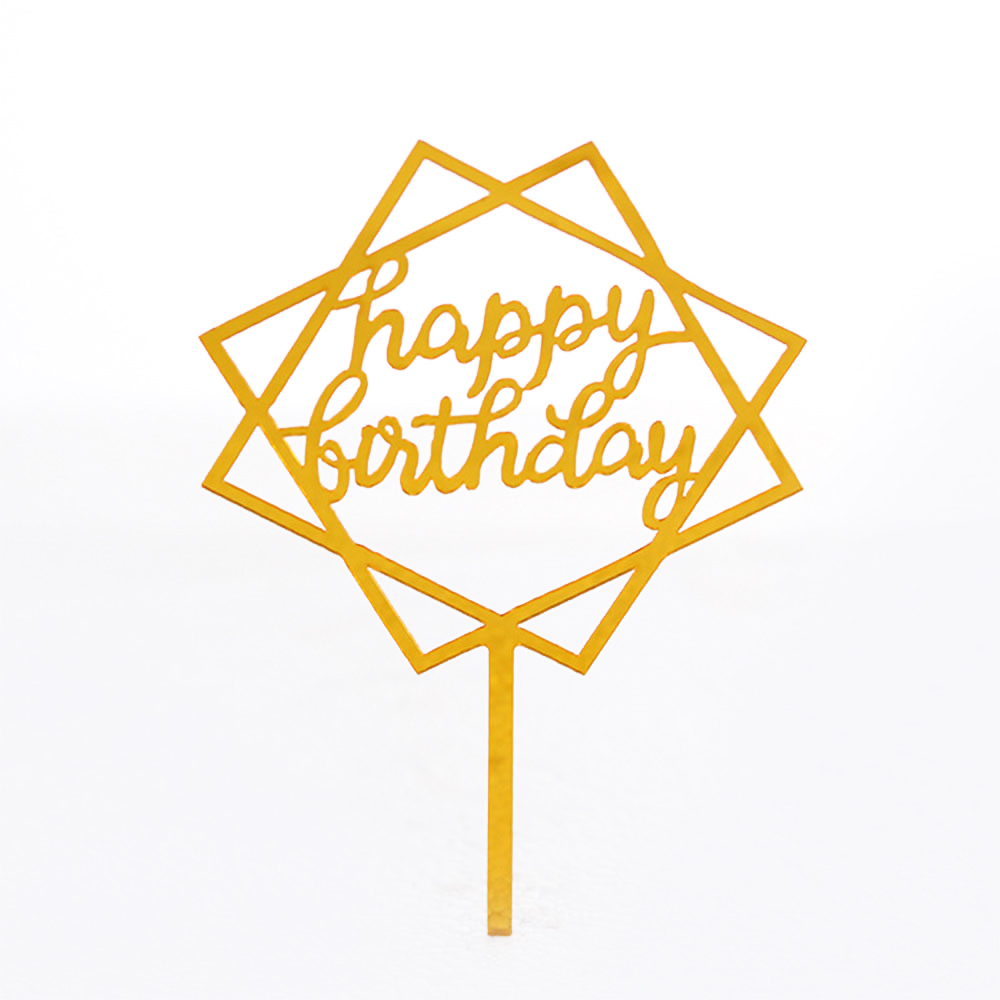 Image of Kuchenstecker Happy Birthday mit Rahmen Acryl Tortenstecker Topper Dekoration für Torten / Kuchen - Gold bei Apfelkiste.ch