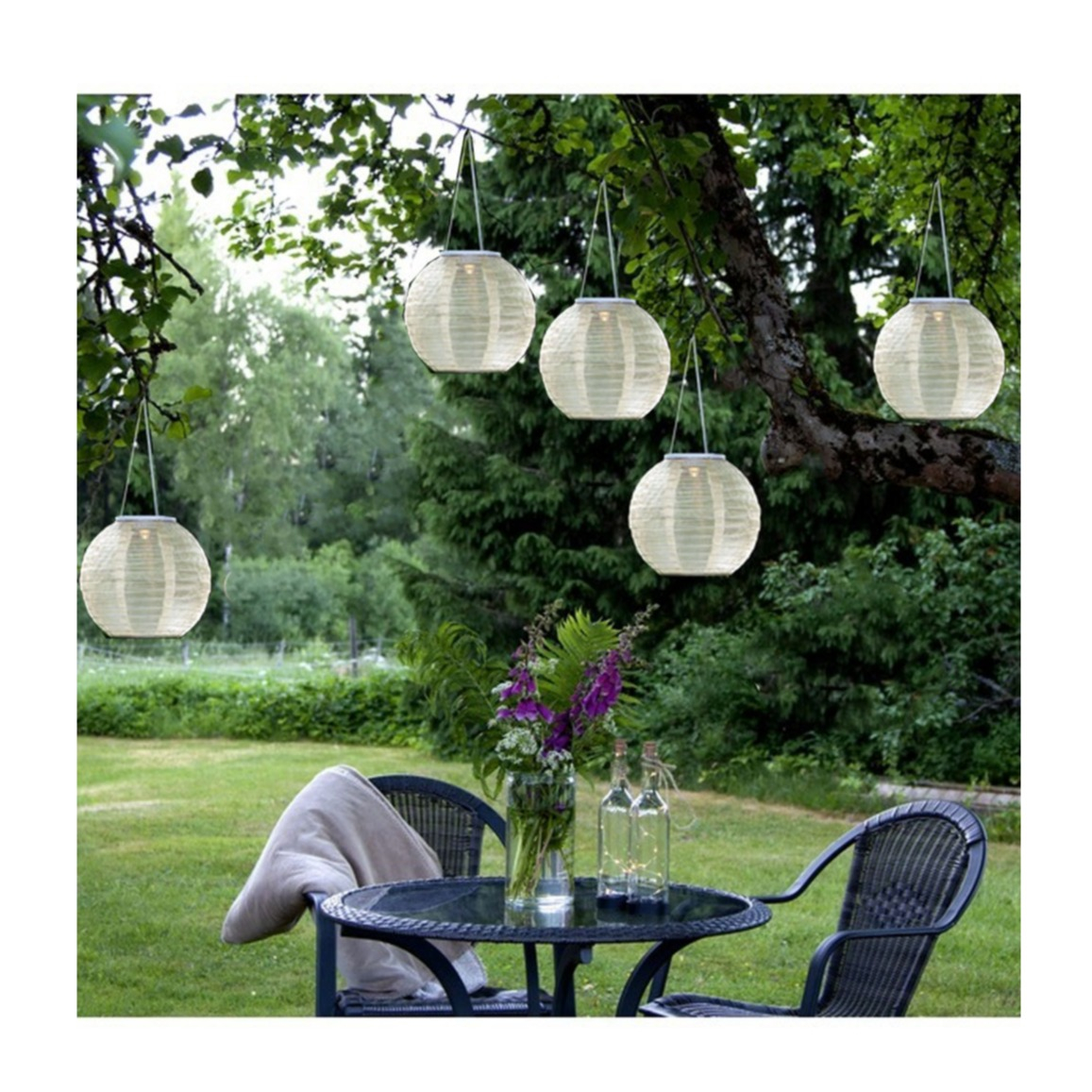 Image of StarTrading - (Ø25cm) Festival LED Solar Lampion Outdoor Deko Lampe mit Tag / Nacht Sensor - Beige / Gold (Warmweiss) bei Apfelkiste.ch