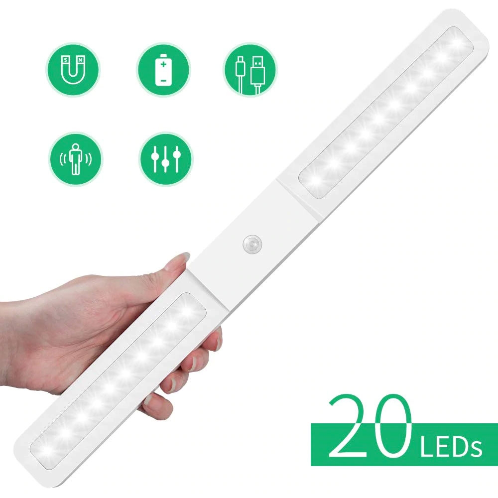 Kabellose USB LED Lichtleiste (20LEDs) Bewegungsmelder PIR Motion Sensor + Klebe Halterung (40cm) - Weisses Licht