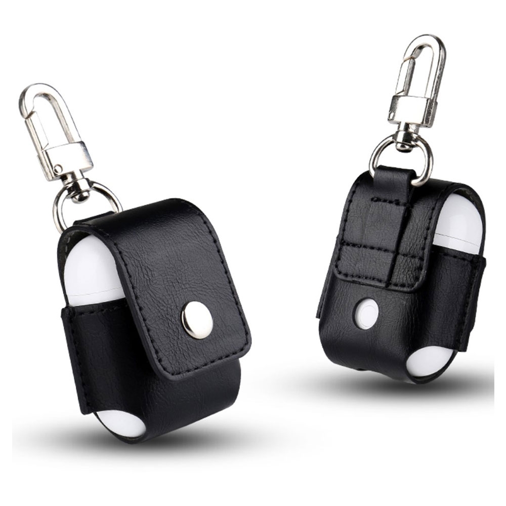 Image of AirPods Leder Case Schutzhülle mit Karabiner - Schwarz bei Apfelkiste.ch