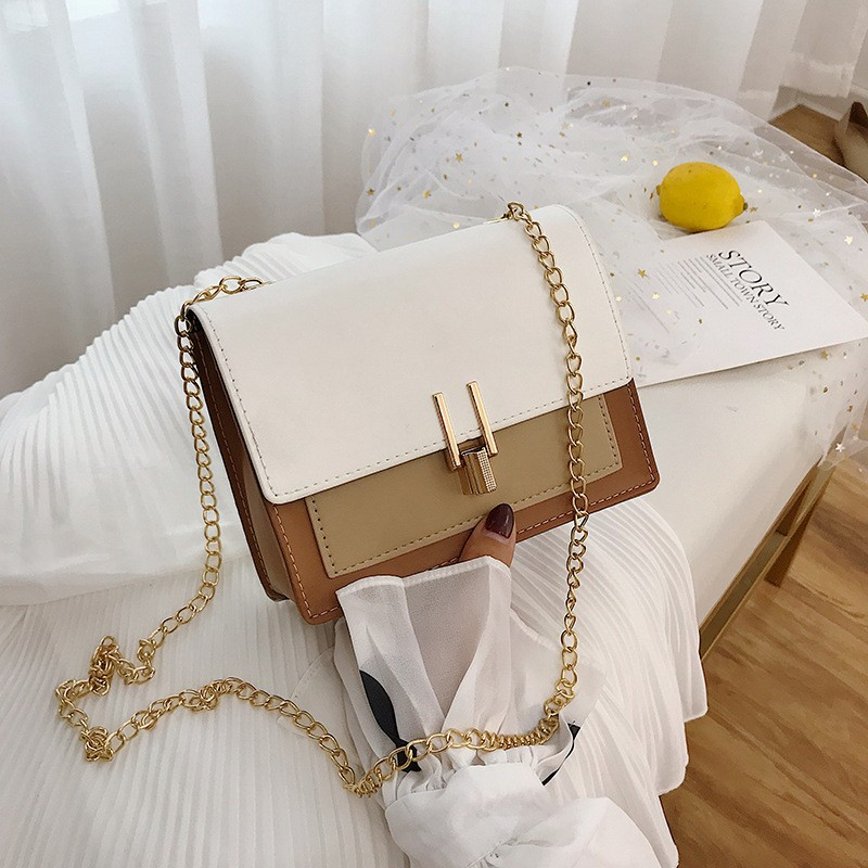 Image of Leder Clutch Handtasche Fashion Umhänge Schulter Tasche - Weiss / Braun / Gold bei Apfelkiste.ch