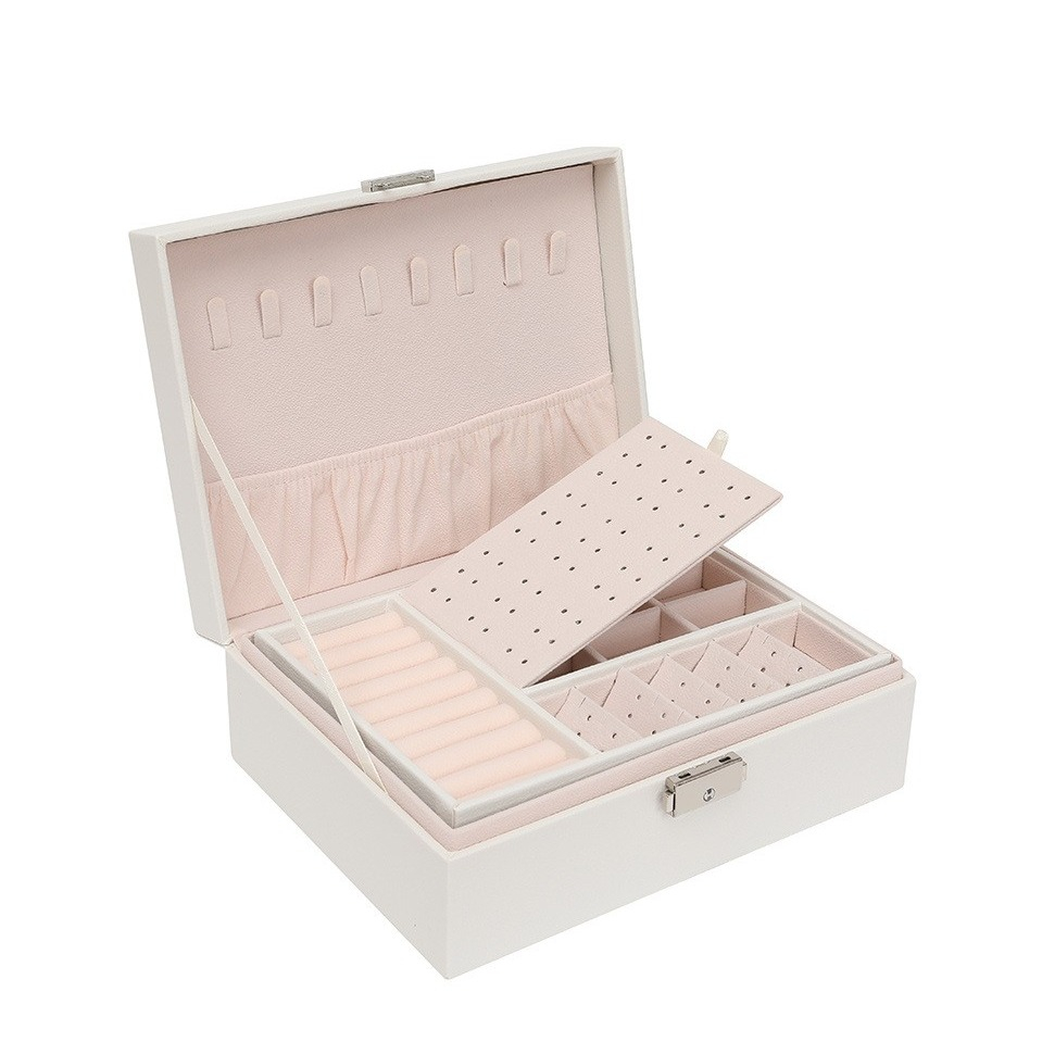 Image of Leder Schmuckschatulle mit Schloss Aufbewahrungsbox Organizer für Ringe / Halskette / Ohrenring / Armbänder - Ivory / Weiss bei Apfelkiste.ch