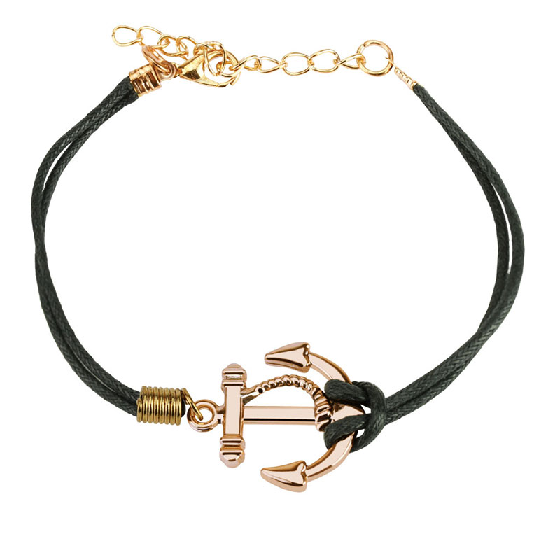 Image of Zweireihiges Damen Leder Armband Anker - Schwarz / Gold bei Apfelkiste.ch