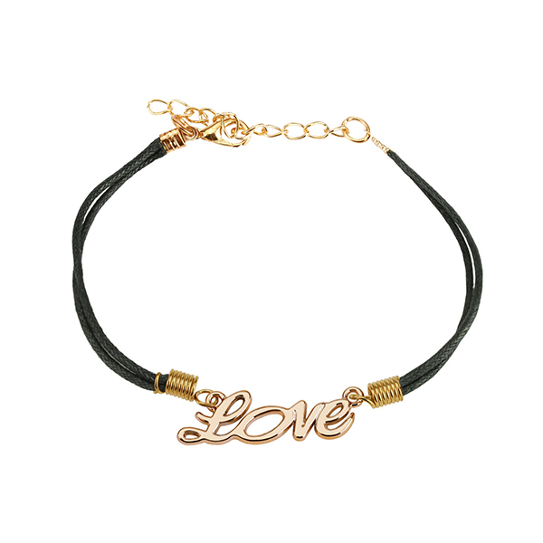 Image of Zweireihiges Damen Leder Armband Love - Schwarz / Gold bei Apfelkiste.ch