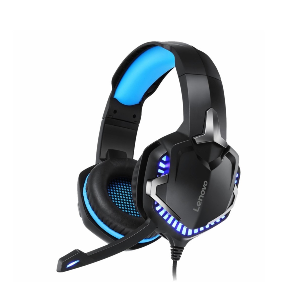 Image of Lenovo - HS15 Gaming USB Kopfhörer Over-Ear LED Headset mit Mikrofon + 3.5 mm Klinken Anschluss AUX Adapter - Schwarz bei Apfelkiste.ch