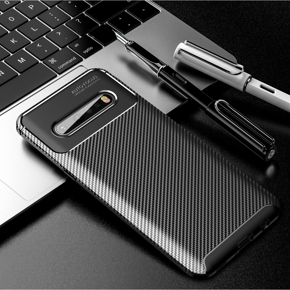 Image of LG V60 ThinQ 5G Gummi Case Schutzhülle mit Air Cushion Fallschutz im Carbon Look - Schwarz bei Apfelkiste.ch