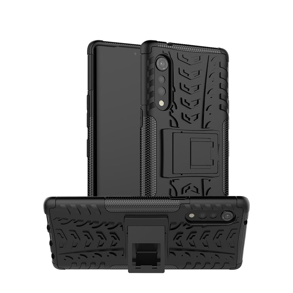 Image of LG Velvet / Velvet 5G Hybrid Outdoor Gummi Case Hülle mit Aufsteller - Schwarz bei Apfelkiste.ch