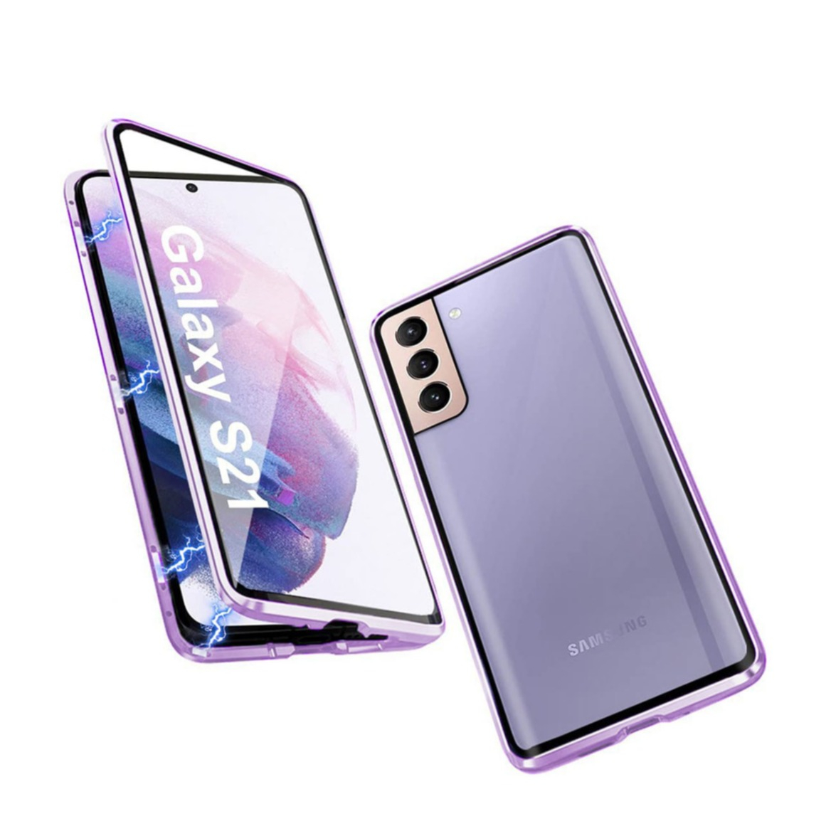 Image of Samsung Galaxy S21 FE 5G Magnetische Alu Schutzhülle mit Panzer Glas Backcover + Displayschutz (Magnet-Technologie) - Lila bei Apfelkiste.ch