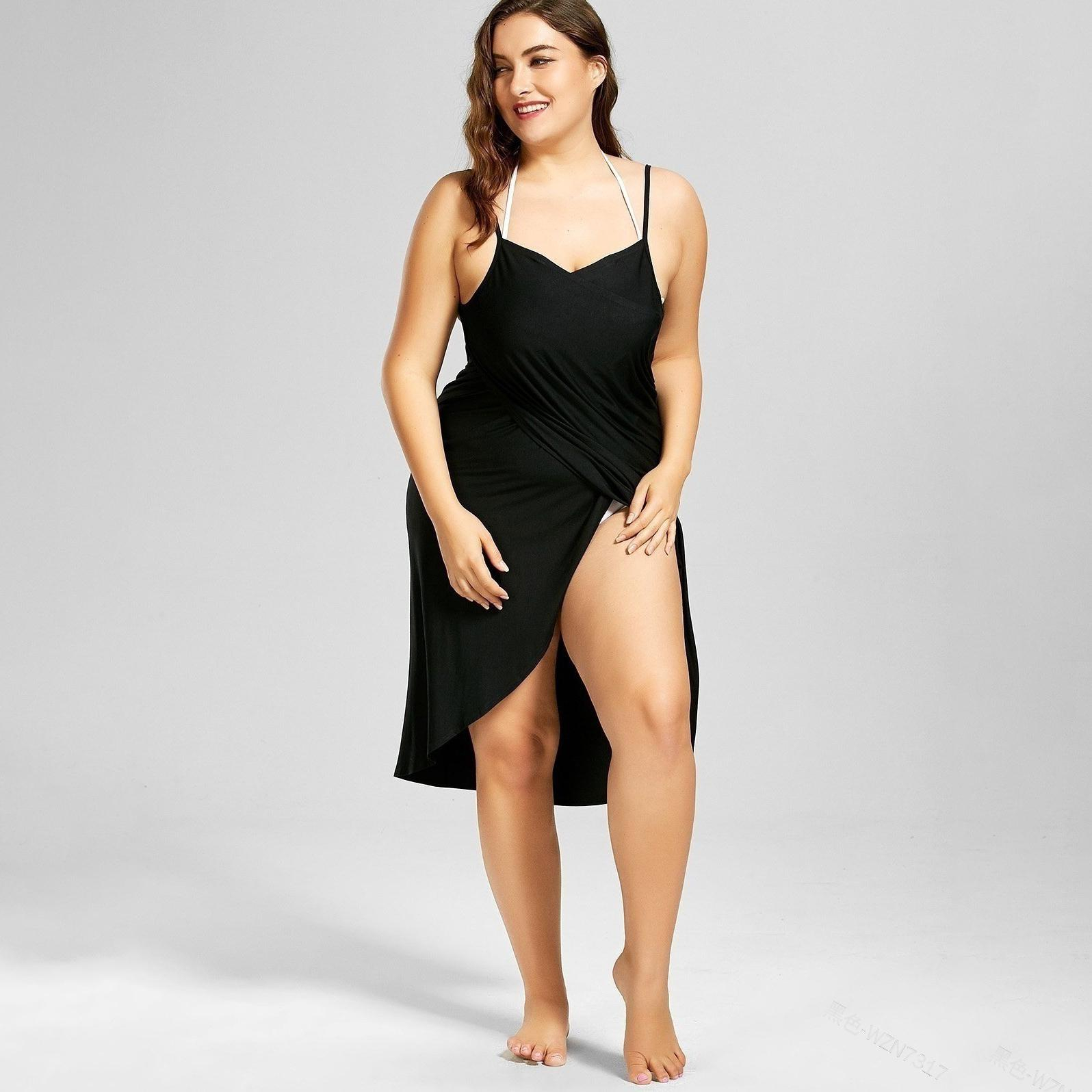 Image of (Gr. S) Strand Wickelkleid Sommerkleid mit V-Ausschnitt - Schwarz bei Apfelkiste.ch