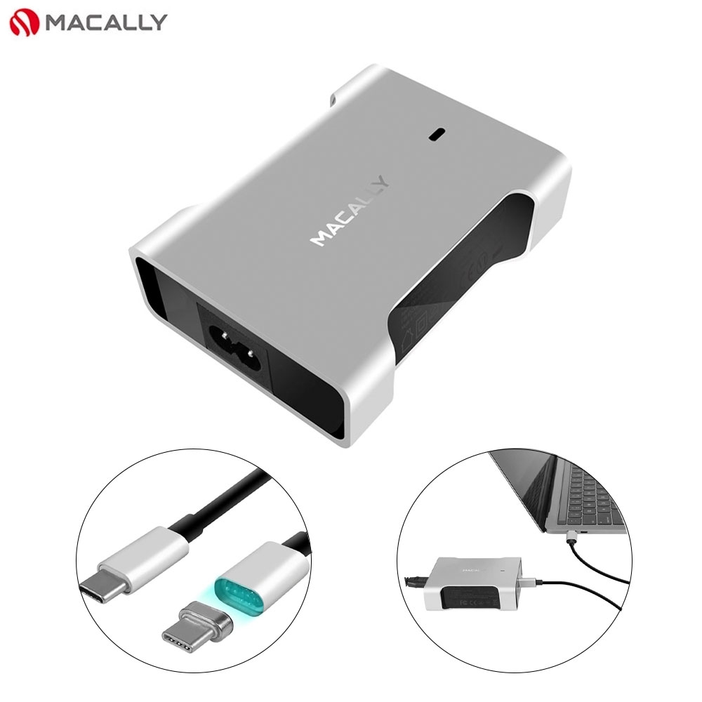 (20V / 3A) 61W Aluminium Universal USB / USB C Schnellladegerät Netzladegerät (MA-CHARGER61-EU) + Magnet Sicherheitsstecker - Silber