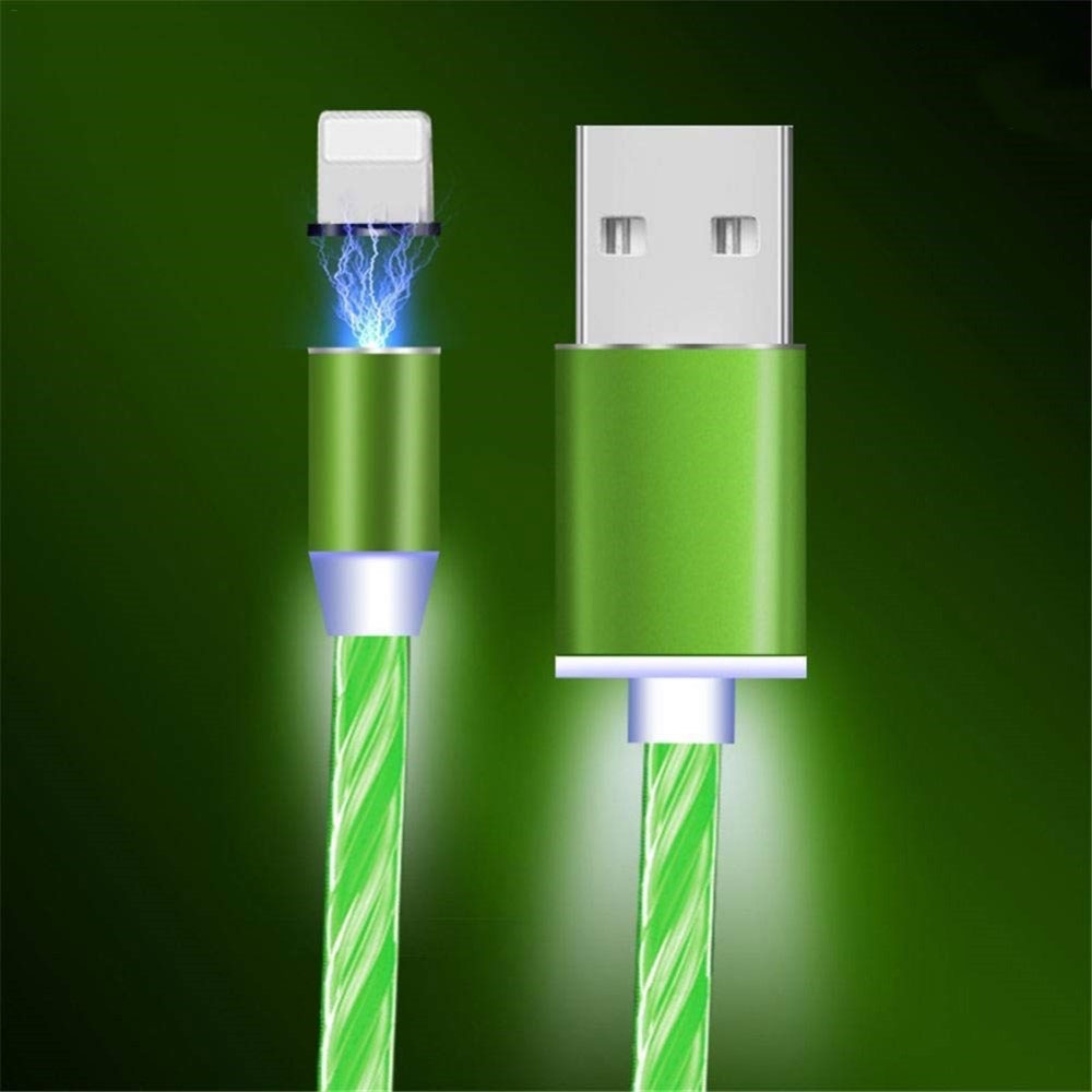 Image of (1m / 2.4A) Magnetisches Lightning Ladekabel Datenkabel mit LED Beleuchtung - Grün bei Apfelkiste.ch