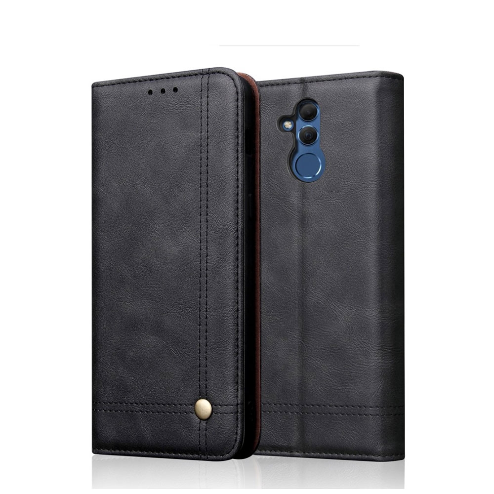 Huawei Mate 20 Lite Vintage Leder Tasche mit Kartenfach + Magnetverschluss - Schwarz
