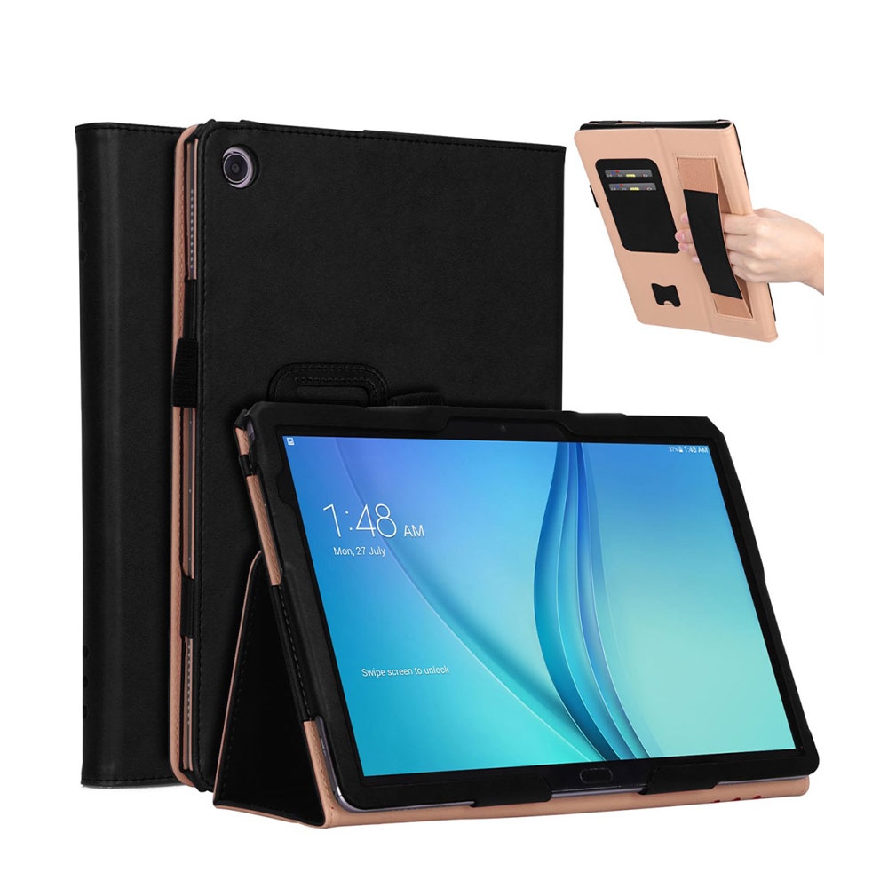 Image of Huawei MediaPad M5 Lite 10.1" Vintage Leder Tasche Flipcase mit Kartenfächern & Trageschlaufe - Schwarz bei Apfelkiste.ch